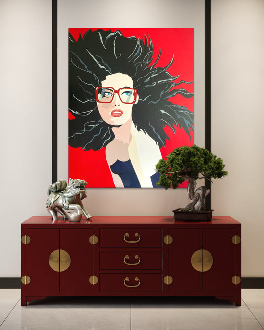 "Framed in Red" 2025 acrylic on canvas 1.54 metres x 1.23 metres 5.05 ft x 4.03 ft 