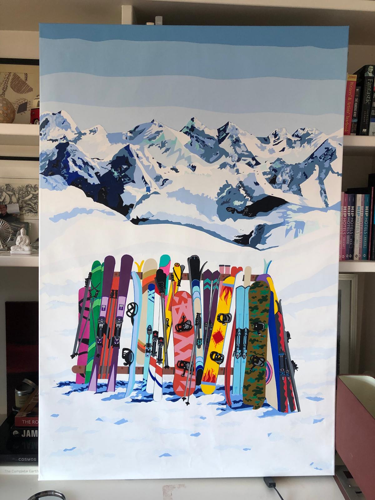 'Apres Ski' 2025 acrylic on canvas 120 x 100cms (39'' x 47'')